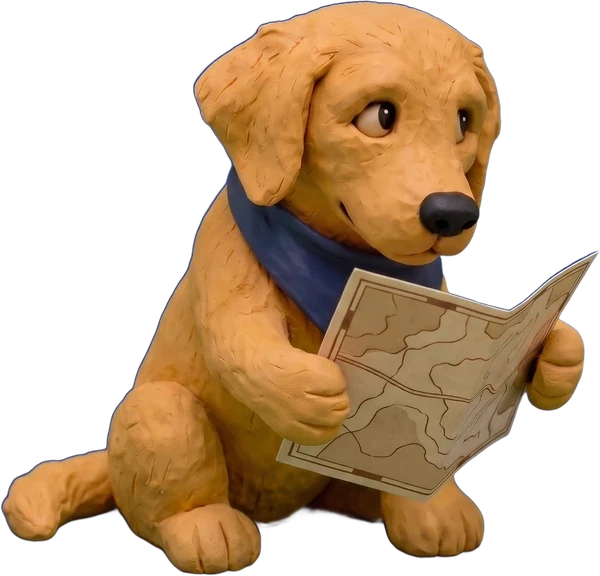 The mascot, reading a map